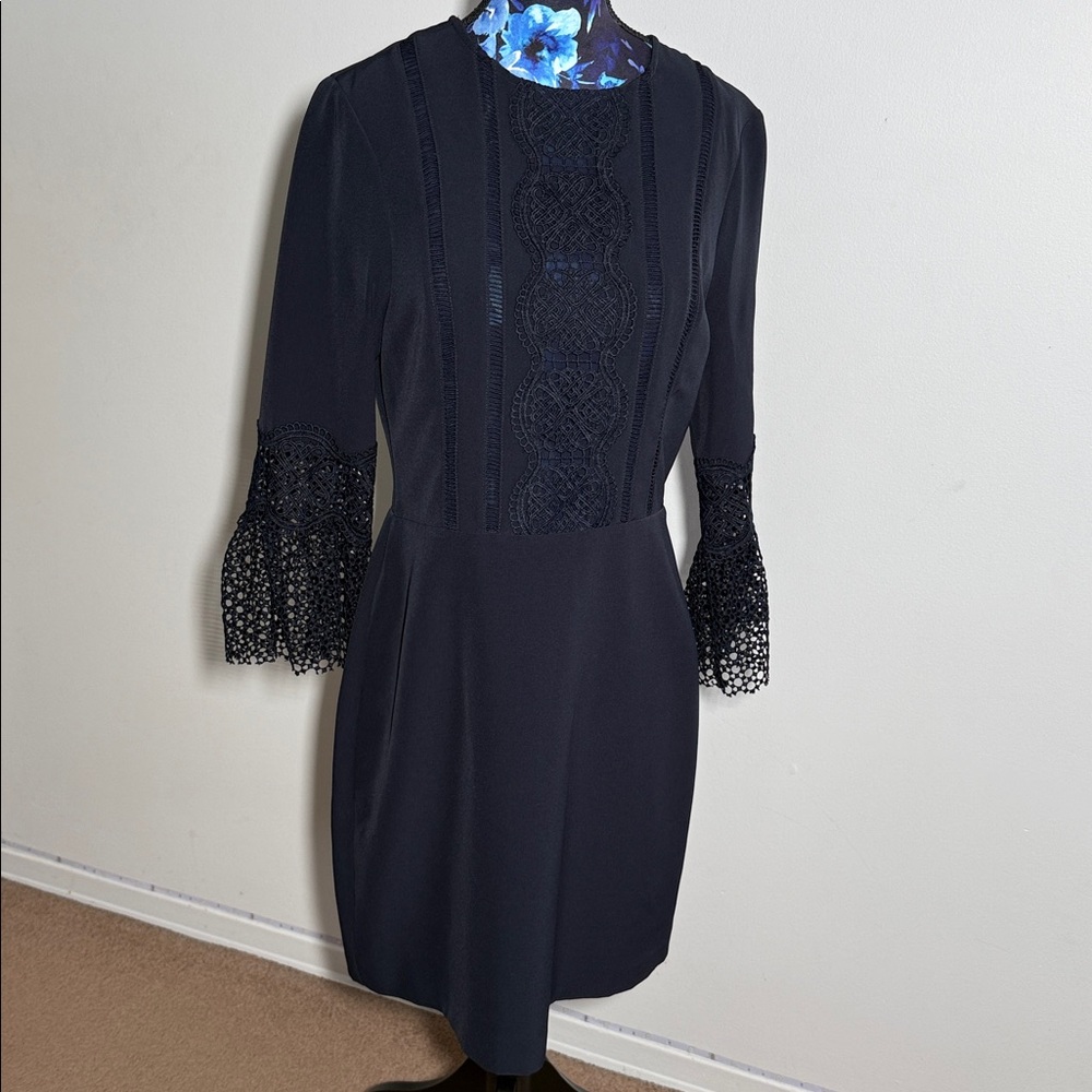 Elegant Navy Dress with Lace Details